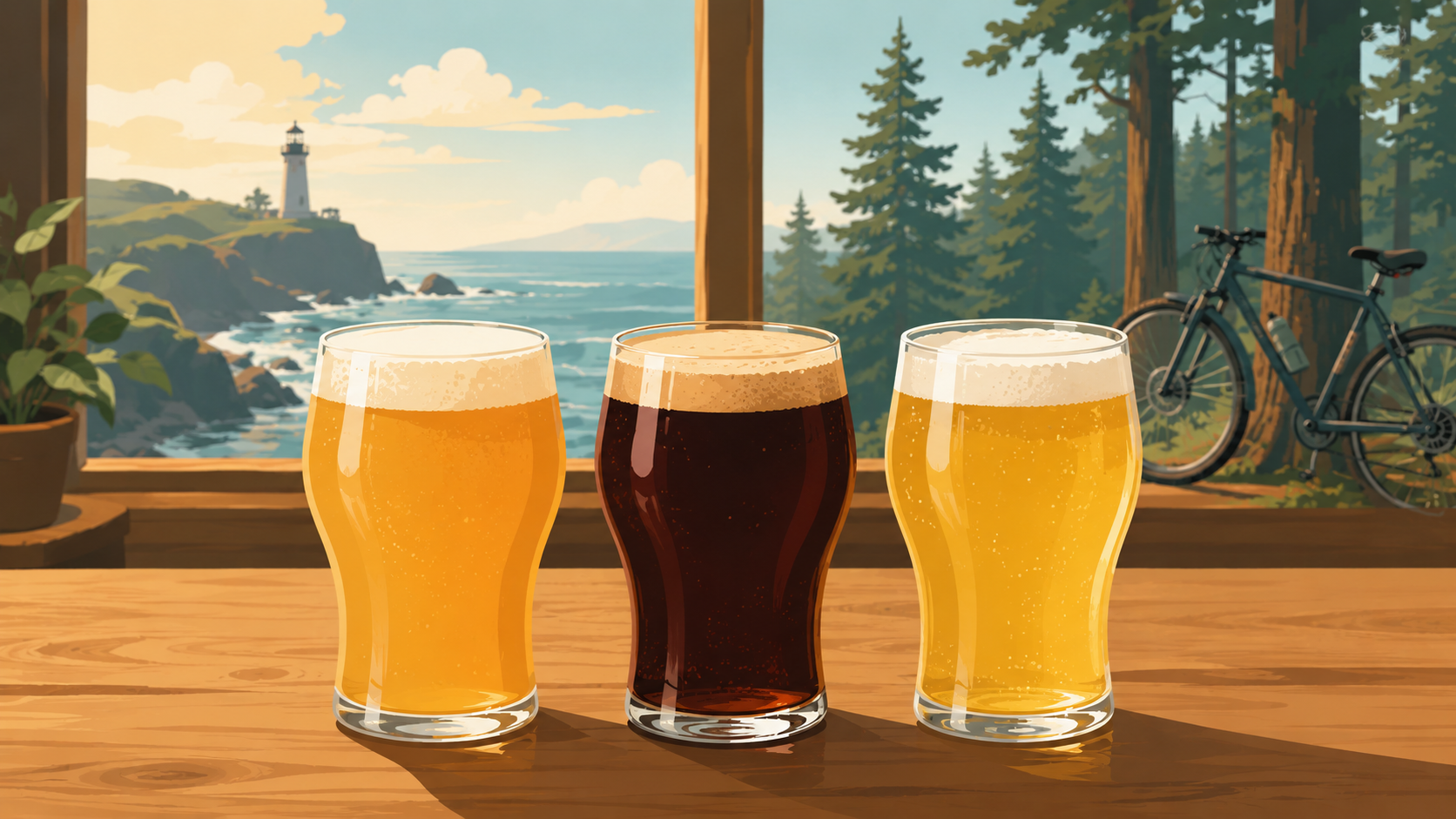 オレゴンのお気に入りブルワリー3選、Hop Valley・Pelican Brewing・Hopworksのクラフトビールのイメージ